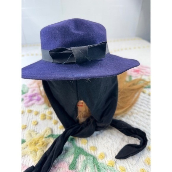 Purple wpl 5923Wool  Wide Brim Hat Black Ribbon Bow Tie Back Accent Women main image 6